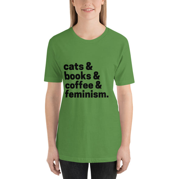 Cats Books Coffee Feminism T-Shirt