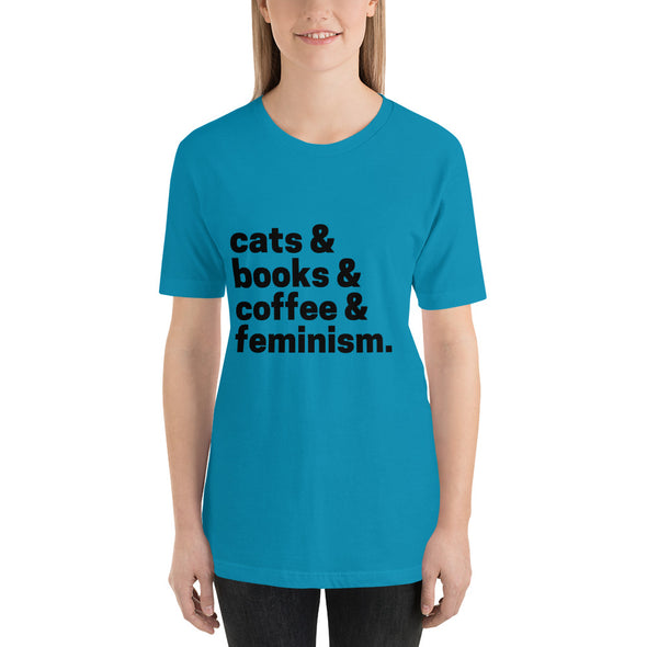 Cats Books Coffee Feminism T-Shirt