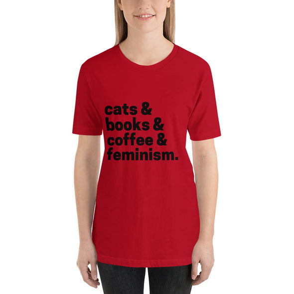 Cats Books Coffee Feminism T-Shirt