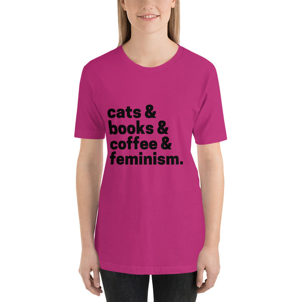 Cats Books Coffee Feminism T-Shirt