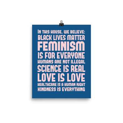 Feminist House Rules Poster - Blue and Pink